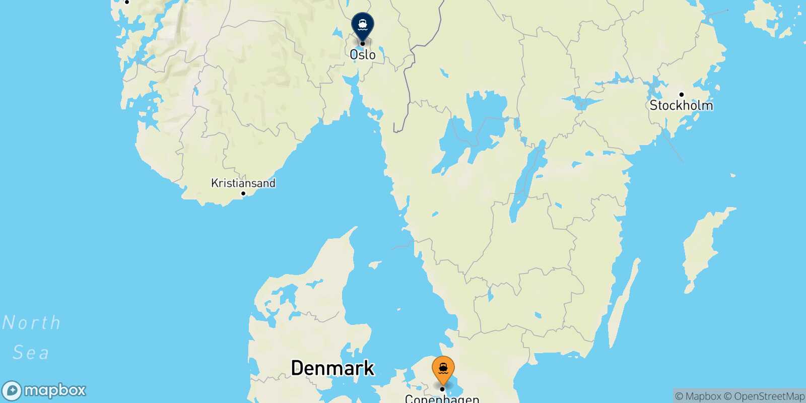 Carte des destinations de Copenhague