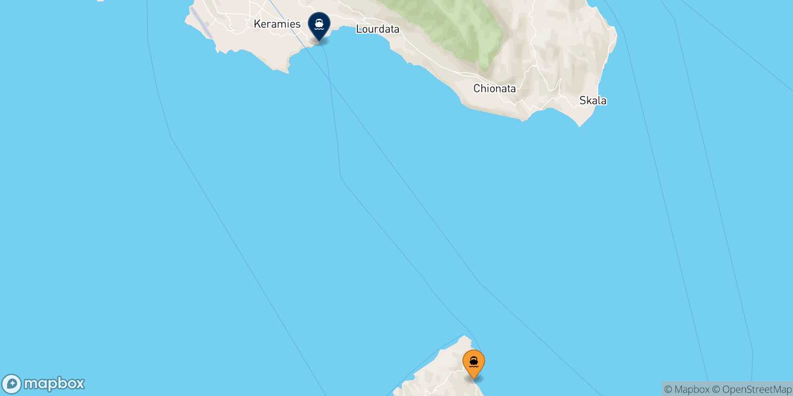 Carte des traverséesAg. Nikolas (Zakynthos) Pessada (Céphalonie)