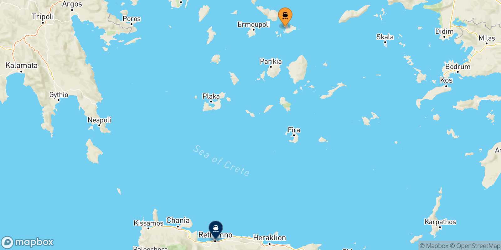 Carte des traverséesMykonos Rethymnon