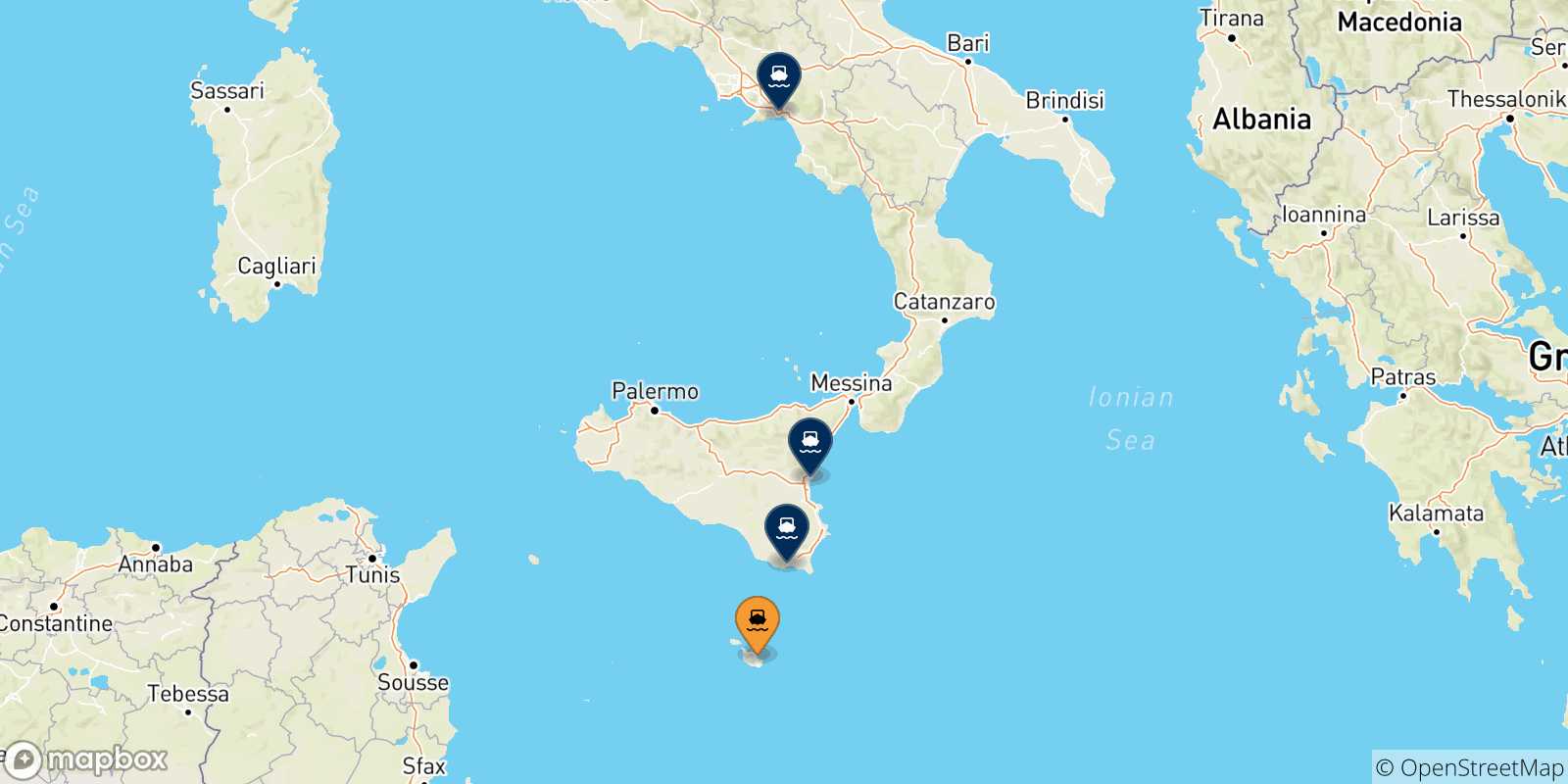 Carte des traversées possibles entre Malte et l'Italie