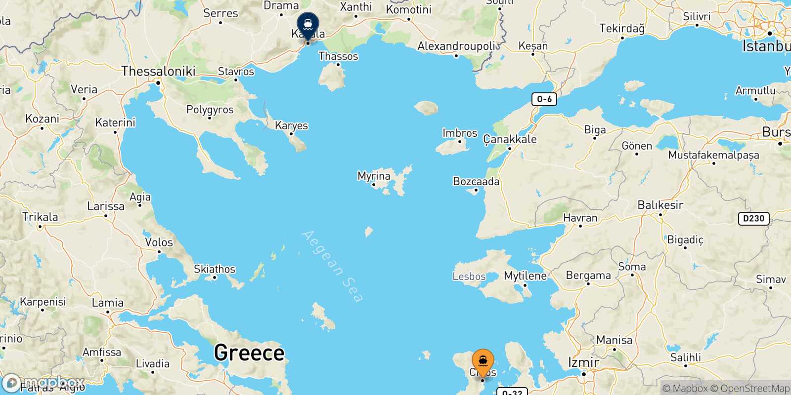 Carte des traverséesMesta Chios Kavala