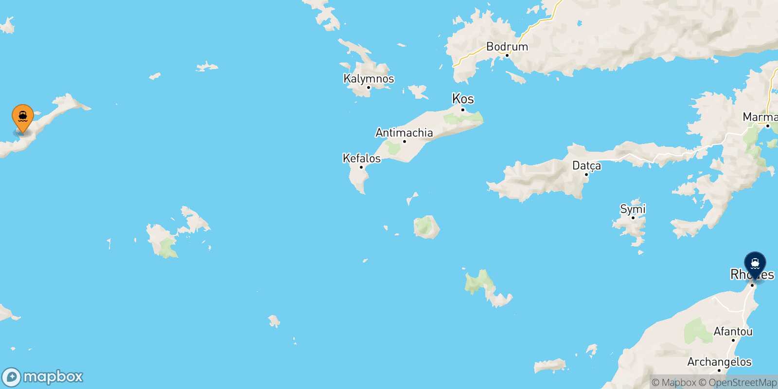 Carte des traverséesKatapola (Amorgos) Rhodes