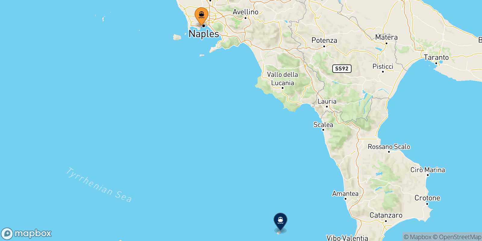 Carte des traverséesNaples Mergellina Stromboli
