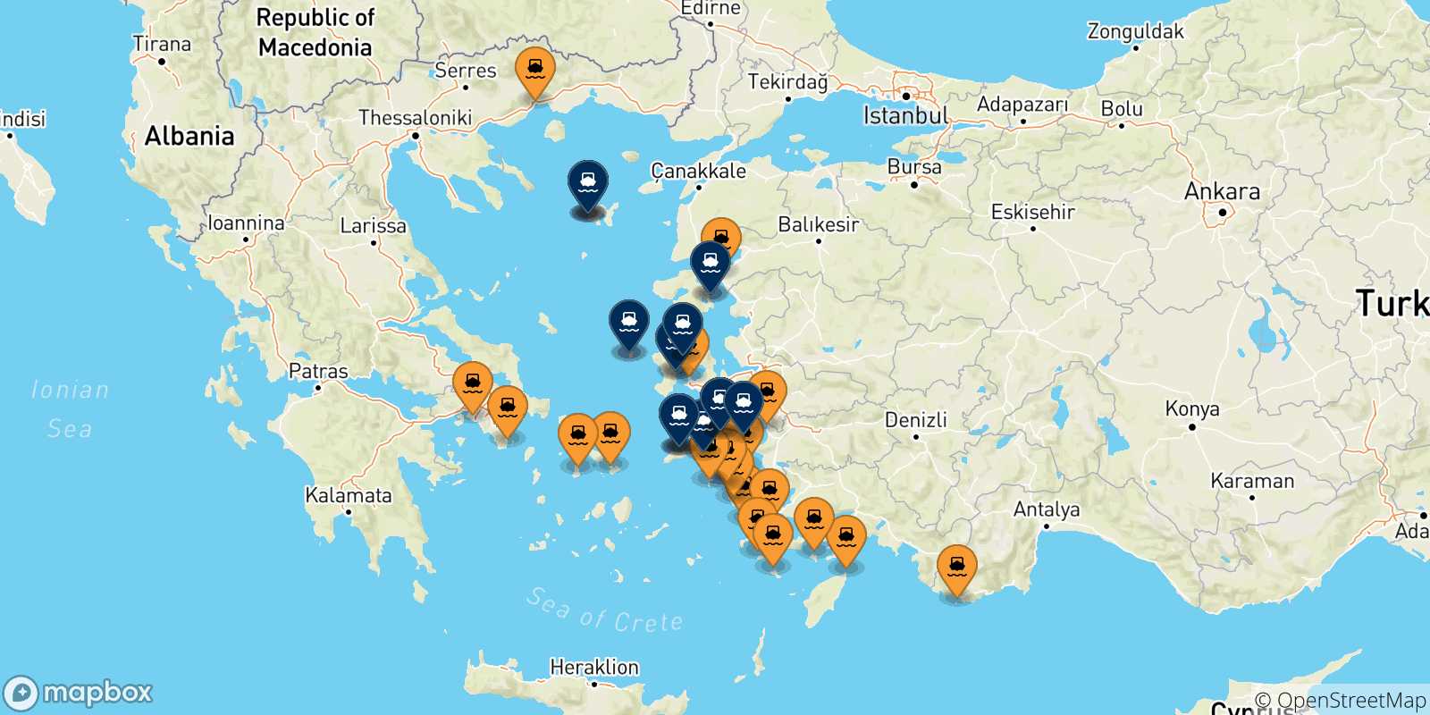 Carte des ports les Îles Égéennes