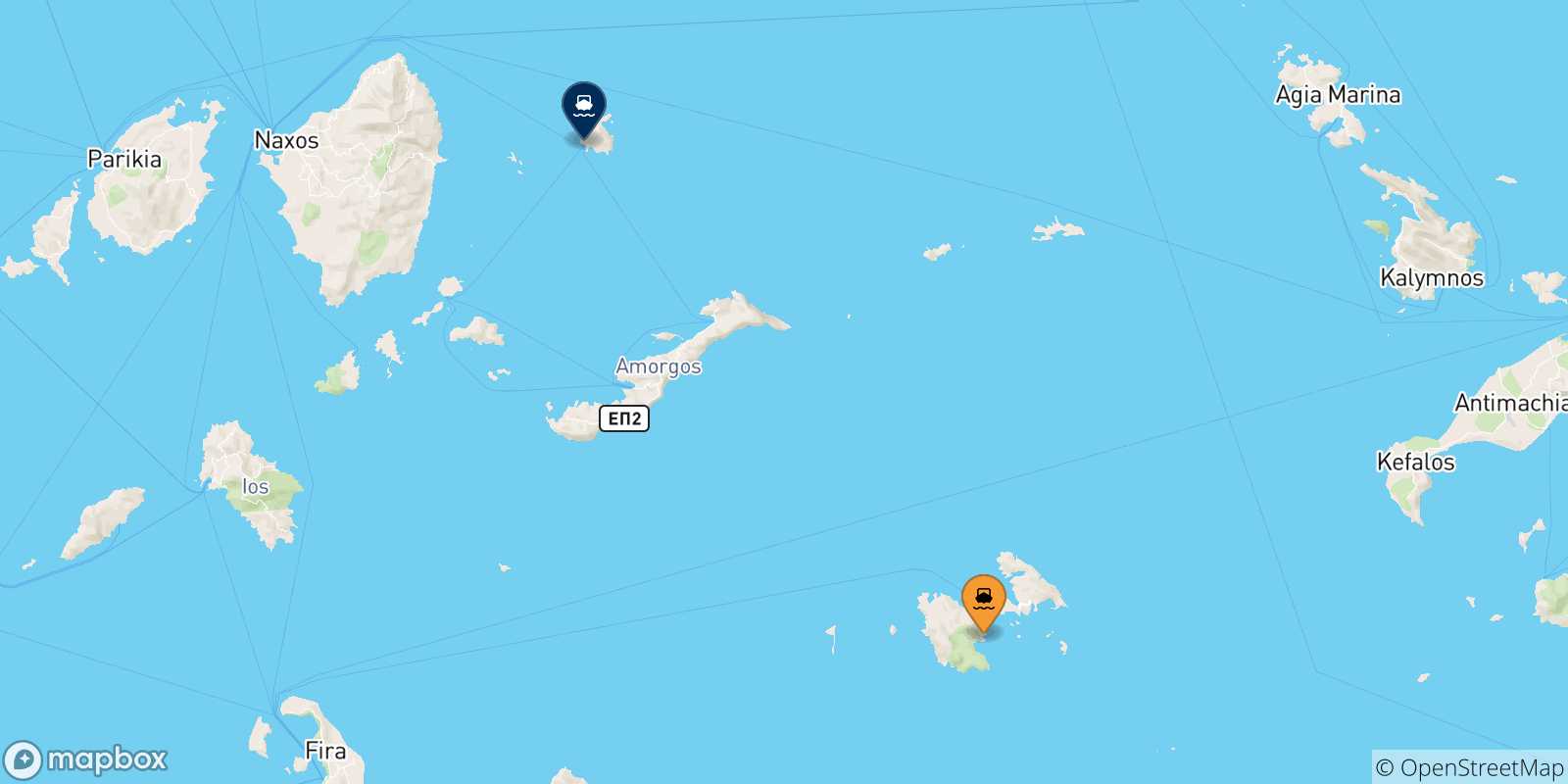 Carte des traversées possibles entre Îles Du Dodécanèse et Donoussa