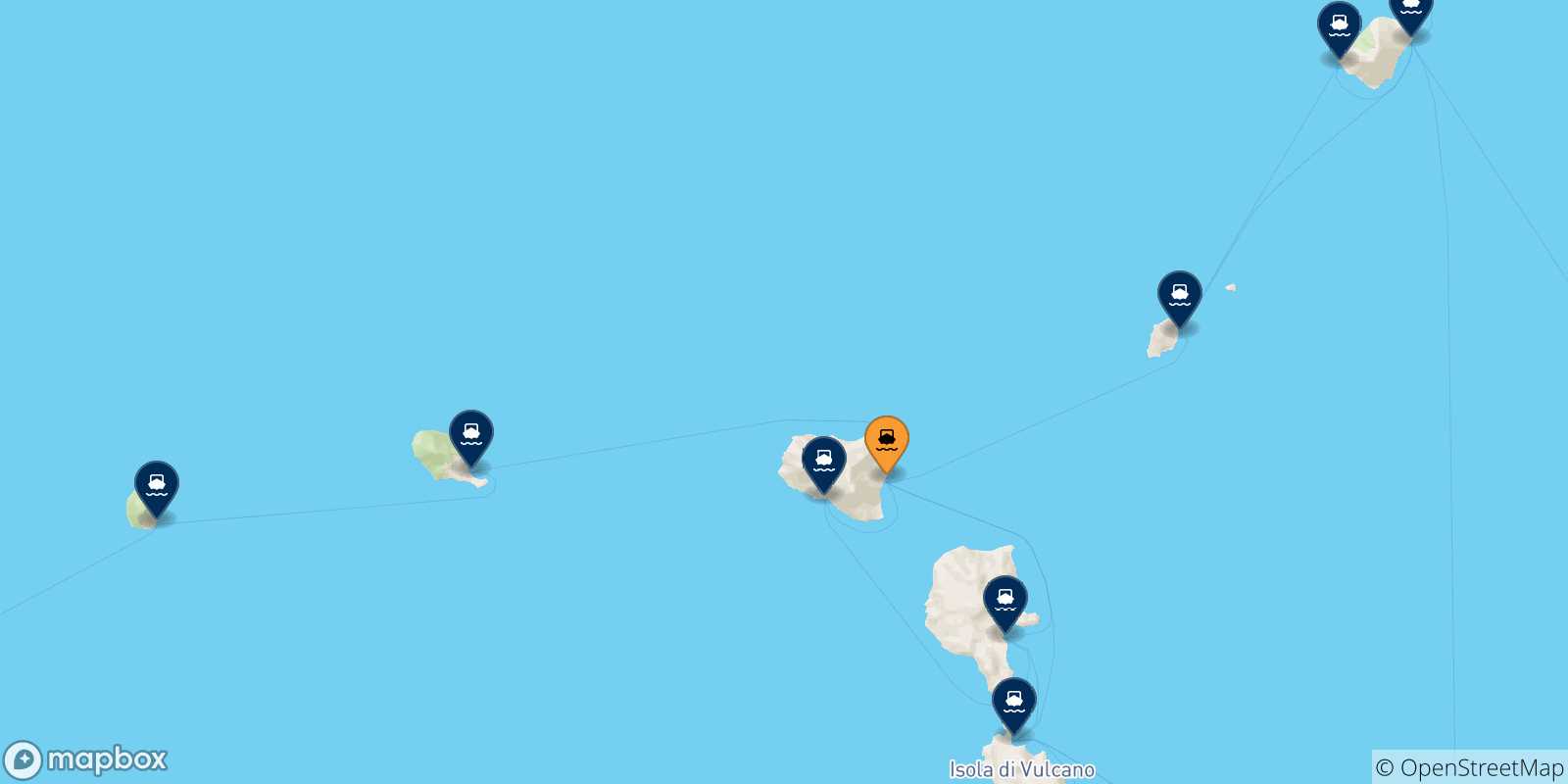 Carte des traversées possibles entre Santa Marina (Salina) et les Îles Éoliennes