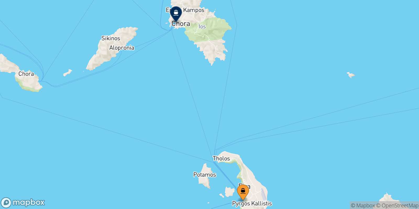 Carte des traverséesThera (Santorin) Ios