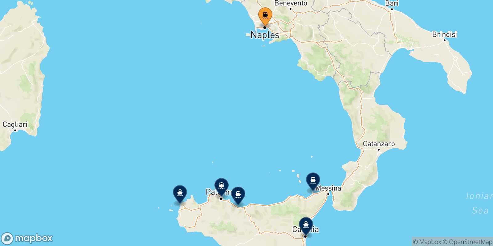 Carte des destinations de Naples
