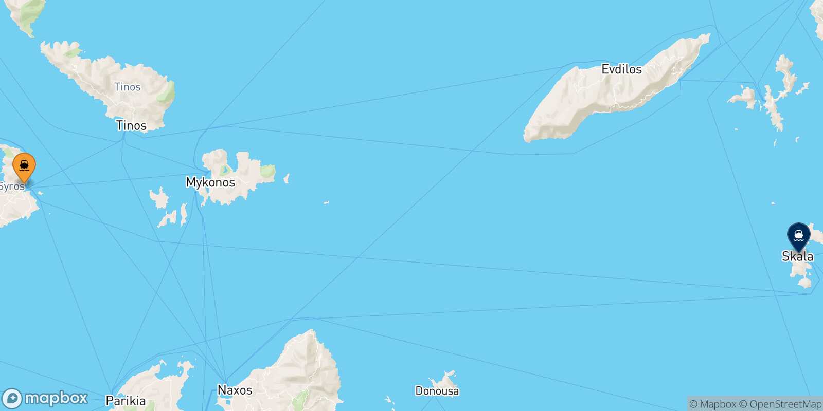 Carte des traverséesSyros Patmos