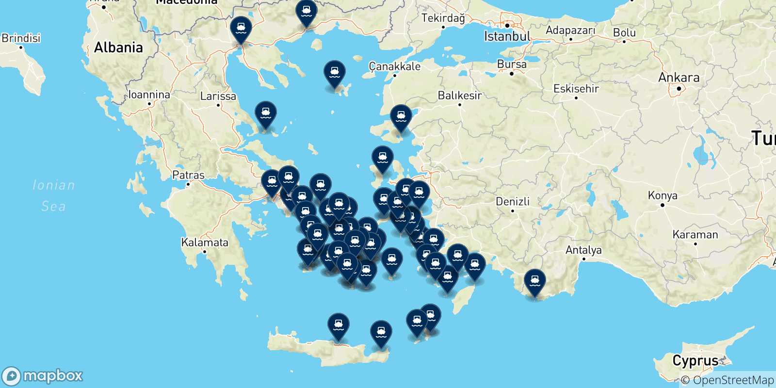 Carte des destinations de Îles Des Cyclades