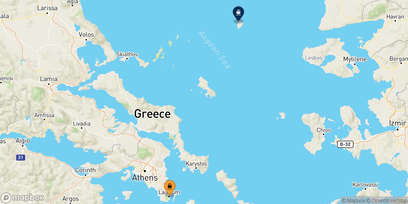 Carte des traverséesLavrio Agios Efstratios