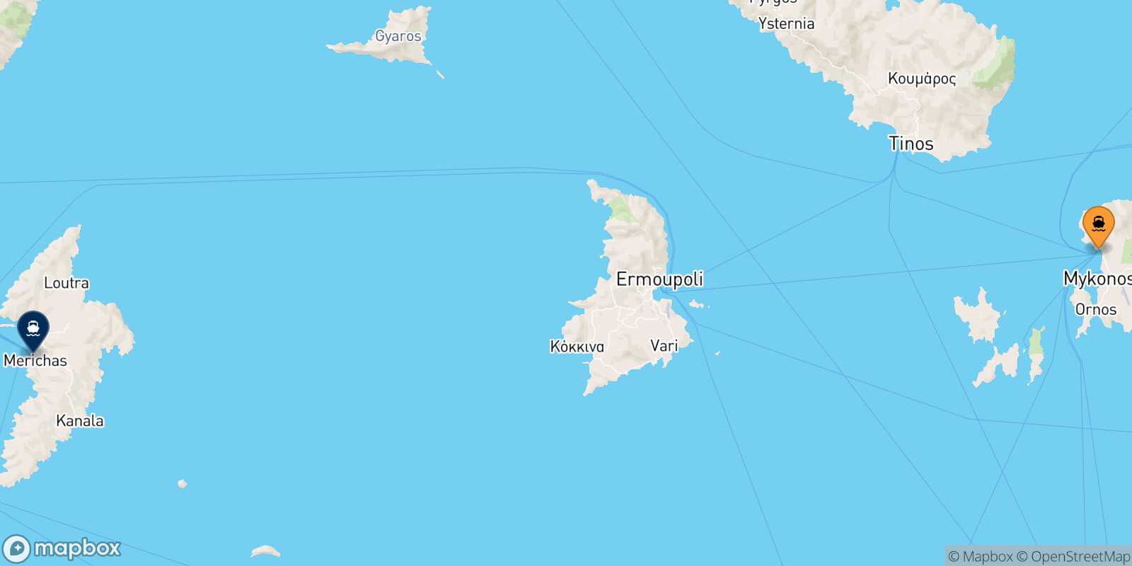 Carte des traverséesMykonos Kythnos