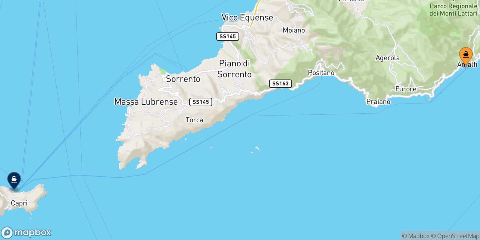 Carte des traverséesAmalfi Capri