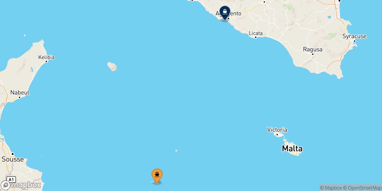 Carte des traverséesLampedusa Porto Empedocle