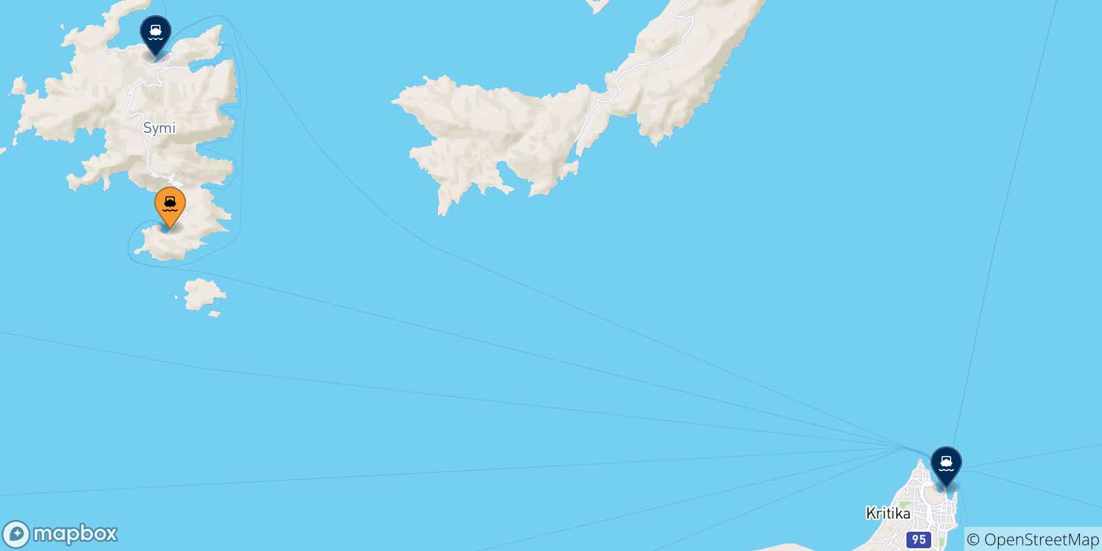 Carte des traversées possibles entre Panormitis (Symi) et Îles Du Dodécanèse