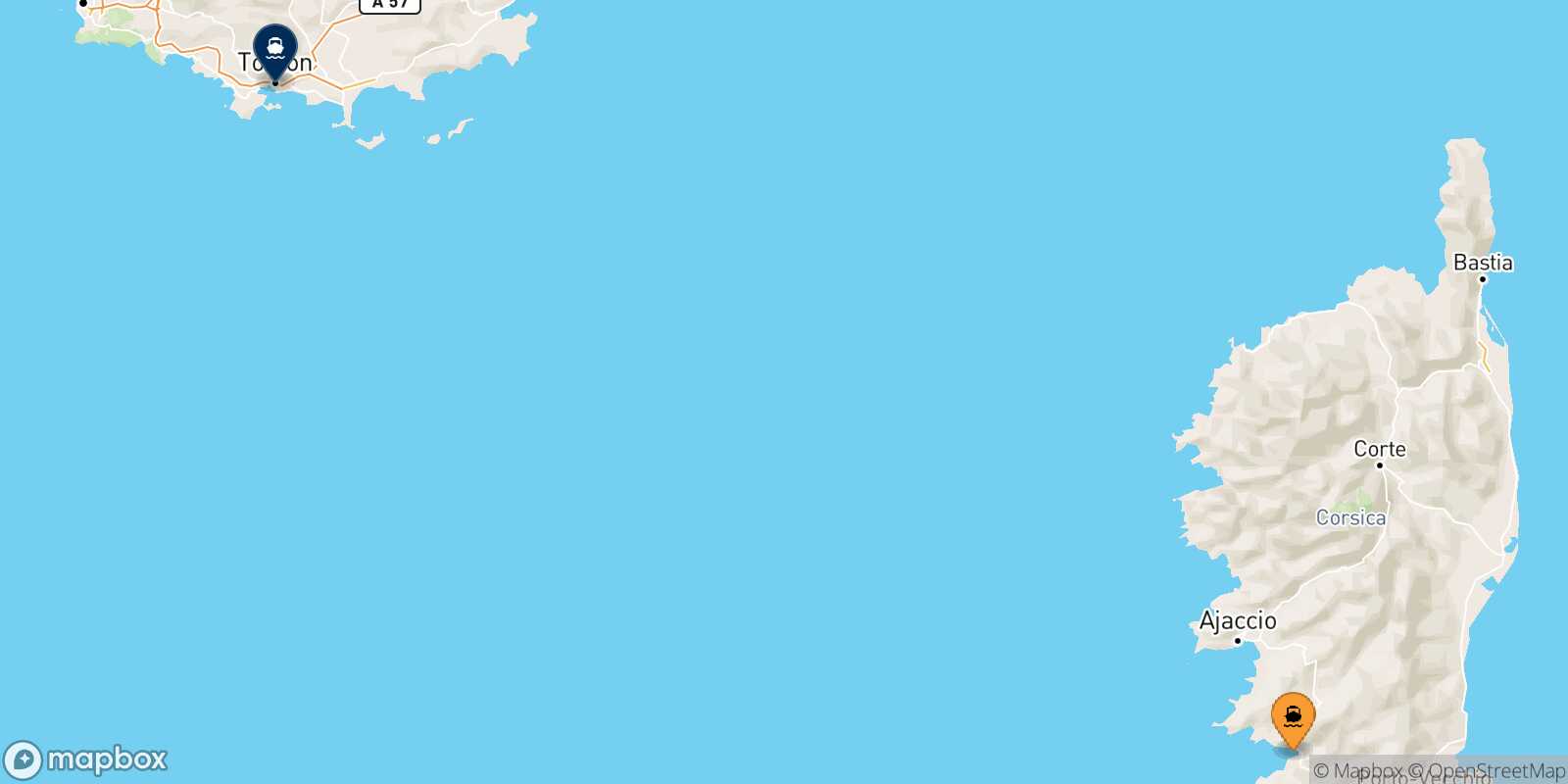 Carte des traverséesAjaccio Toulon