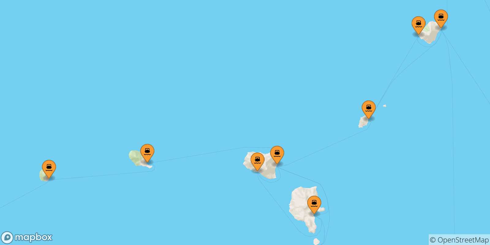 Carte des traversées possibles entre les Îles Éoliennes et Vulcano