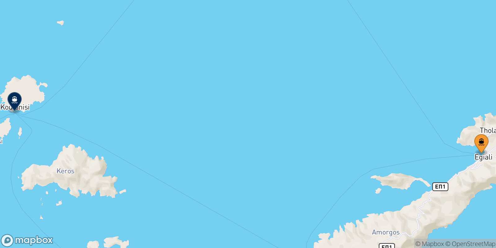 Carte des traverséesAegiali (Amorgos) Koufonissi
