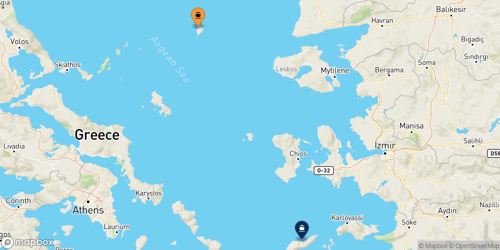 Carte des traverséesAgios Efstratios Agios Kirikos (Ikaria)