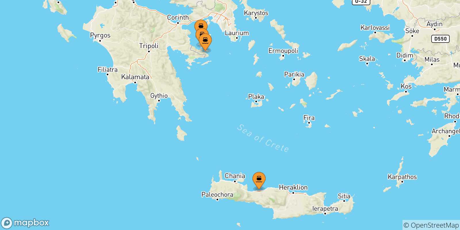 Carte des traversées possibles entre les Îles Saroniques et Égine