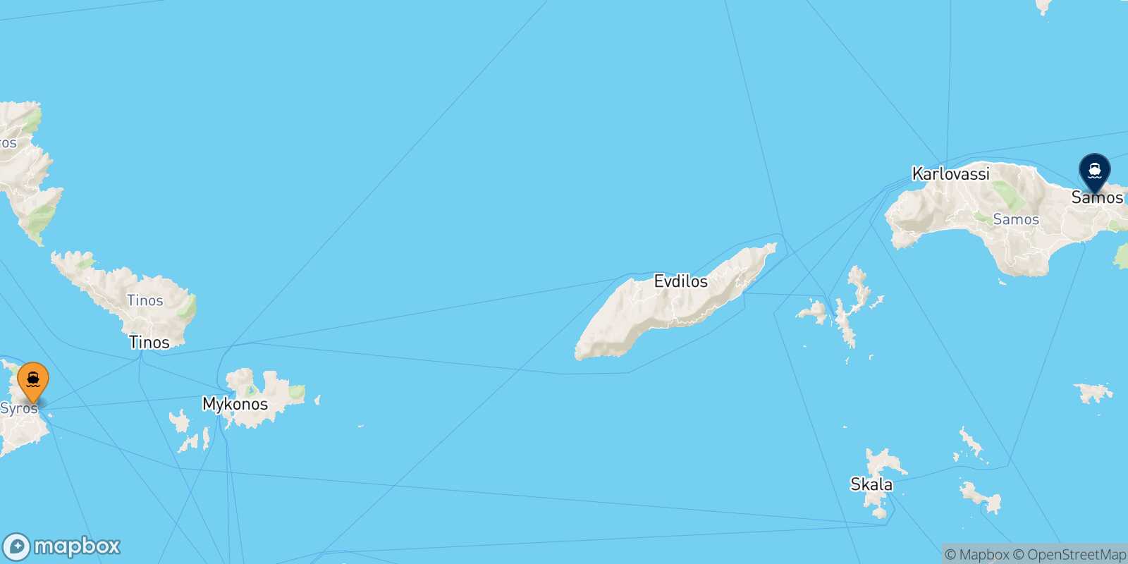 Carte des traverséesSyros Vathi (Samos)