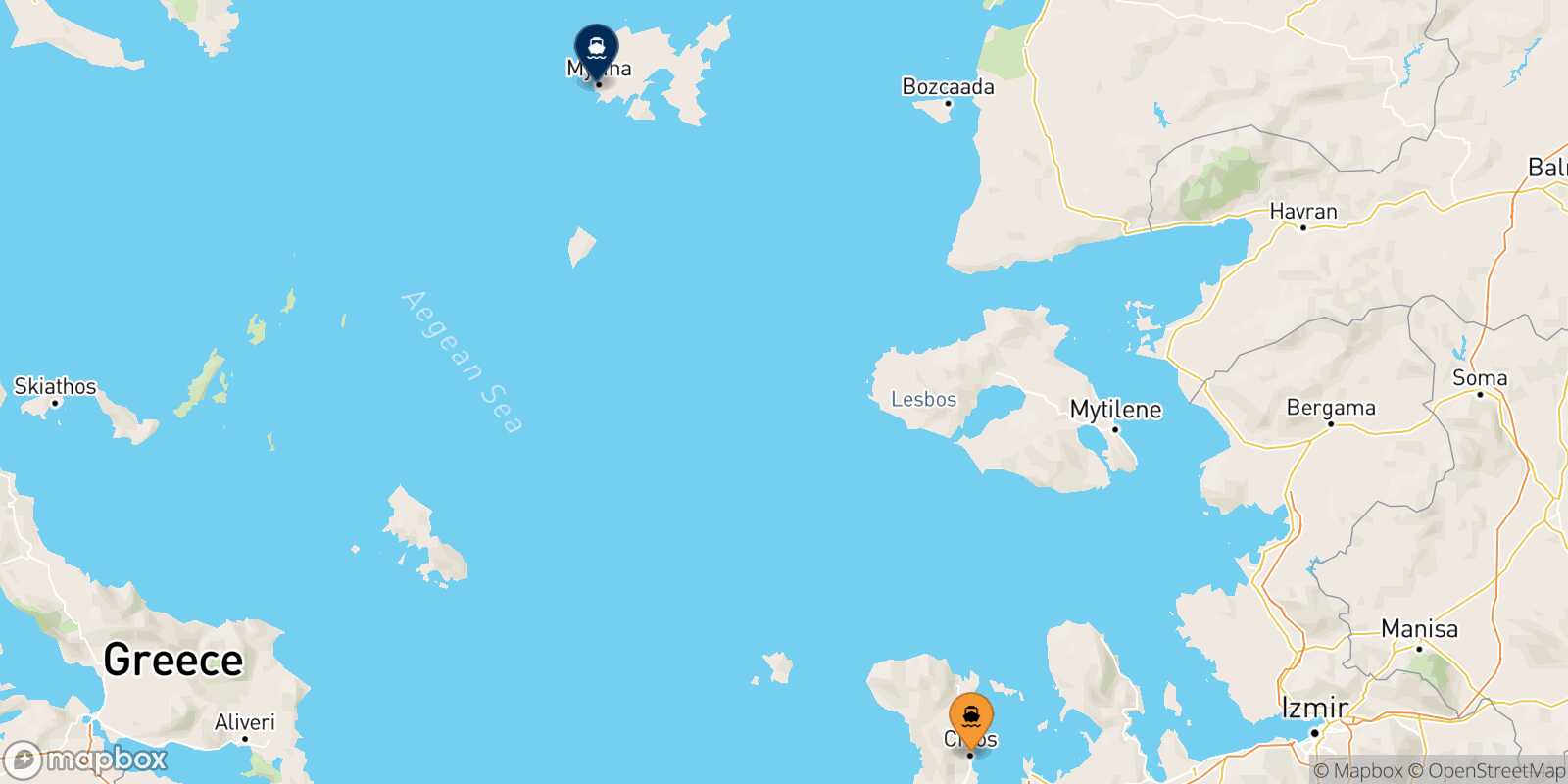 Carte des traverséesMesta Chios Myrina (Limnos)