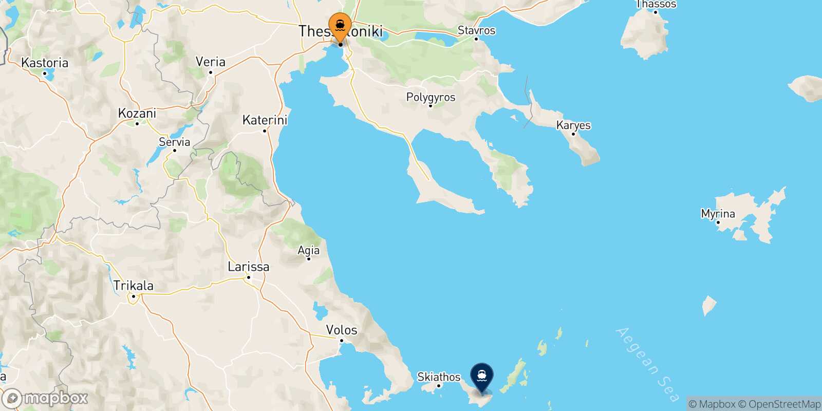 Carte des traverséesThessalonique Skopelos