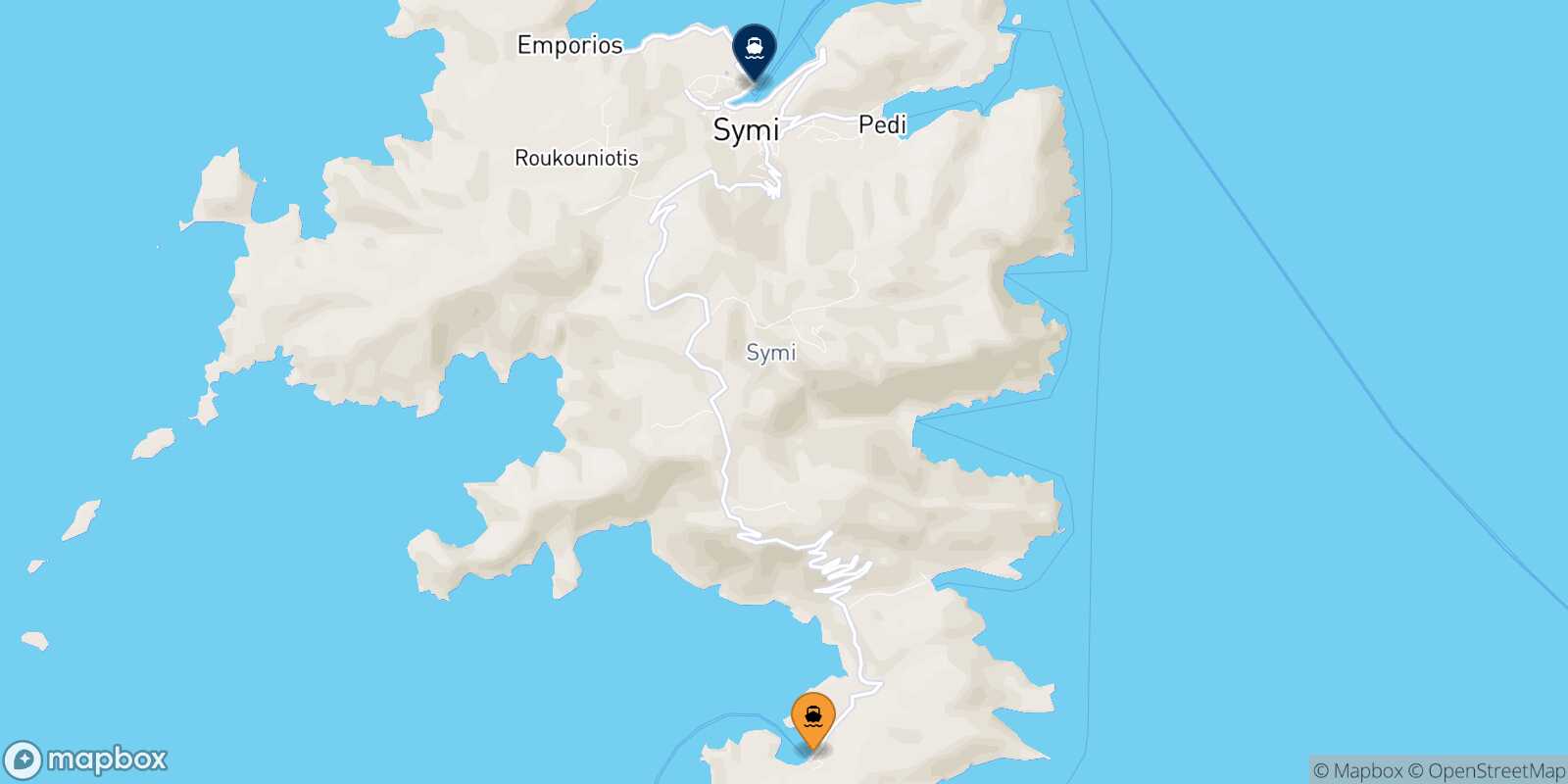 Carte des traverséesPanormitis (Symi) Symi