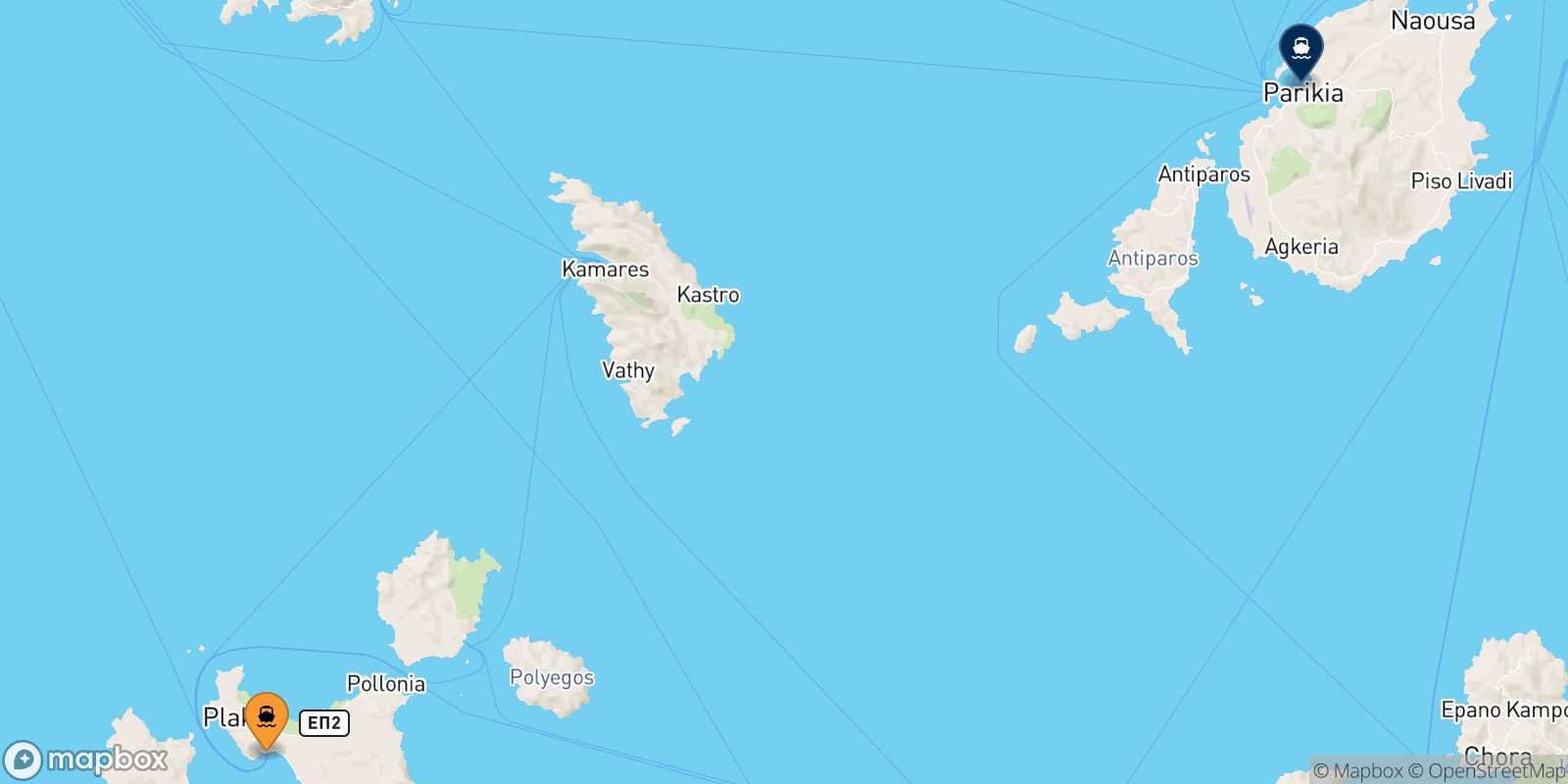 Carte des traverséesMilos Paros