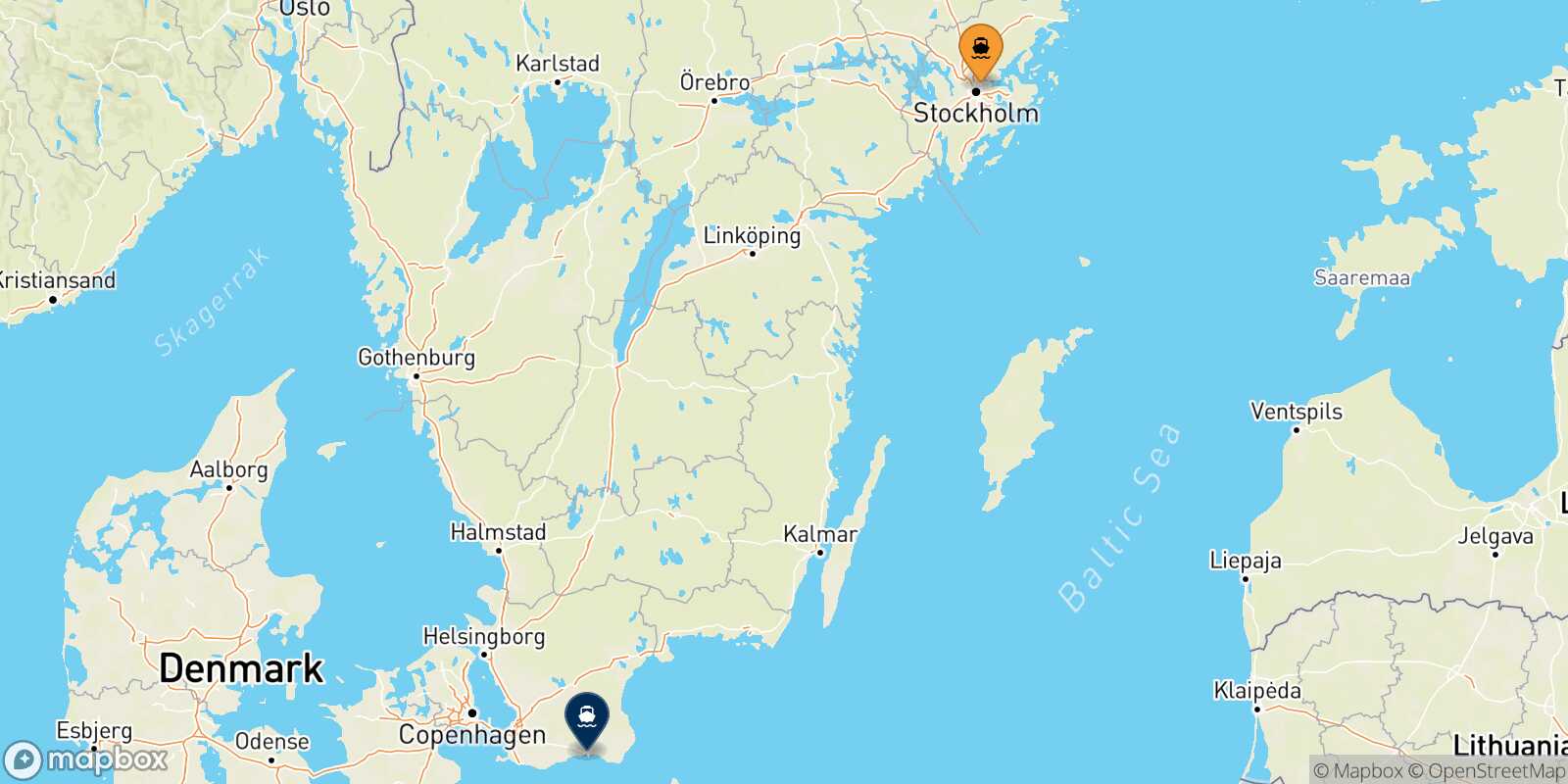 Carte des traverséesStockholm Ystad