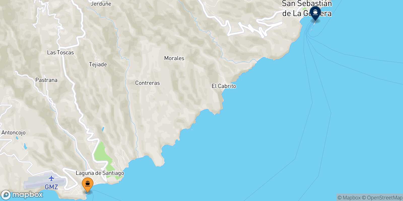 Carte des traverséesPlaya Santiago (La Gomera) San Sebastian De La Gomera
