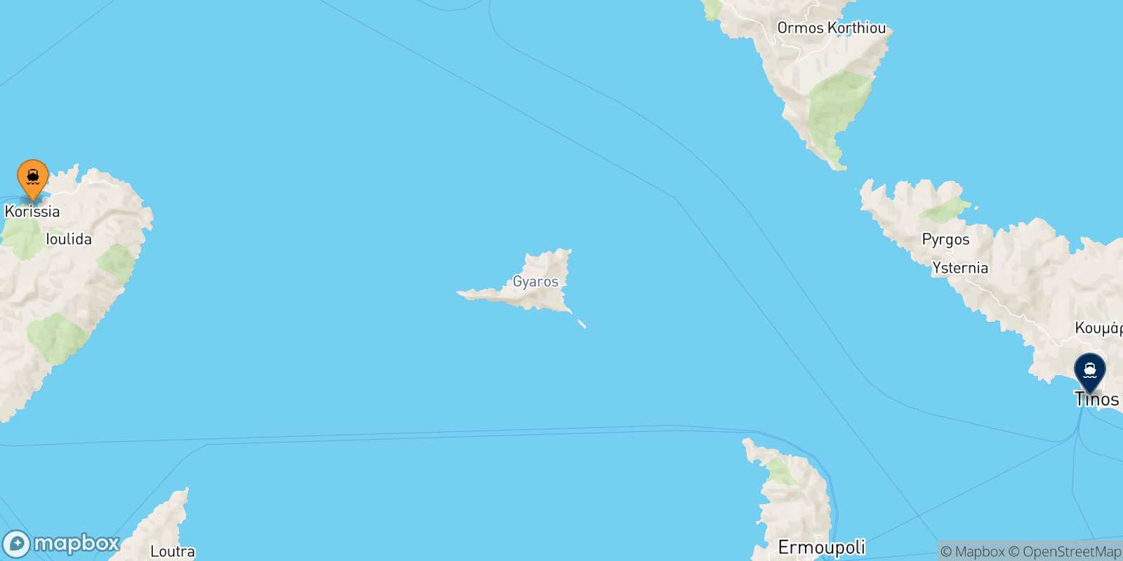 Carte des traverséesKea Tinos