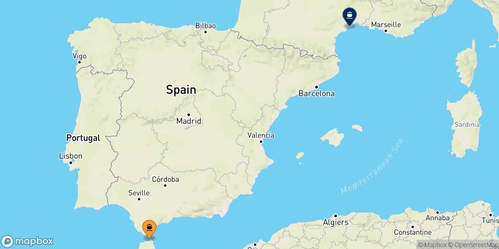 Carte des traverséesTanger Med Sète