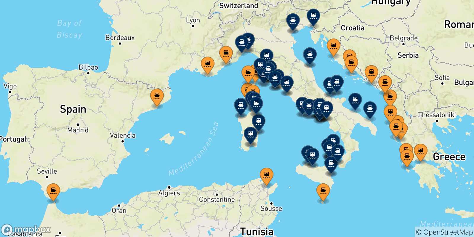 Carte des ports l' Italie
