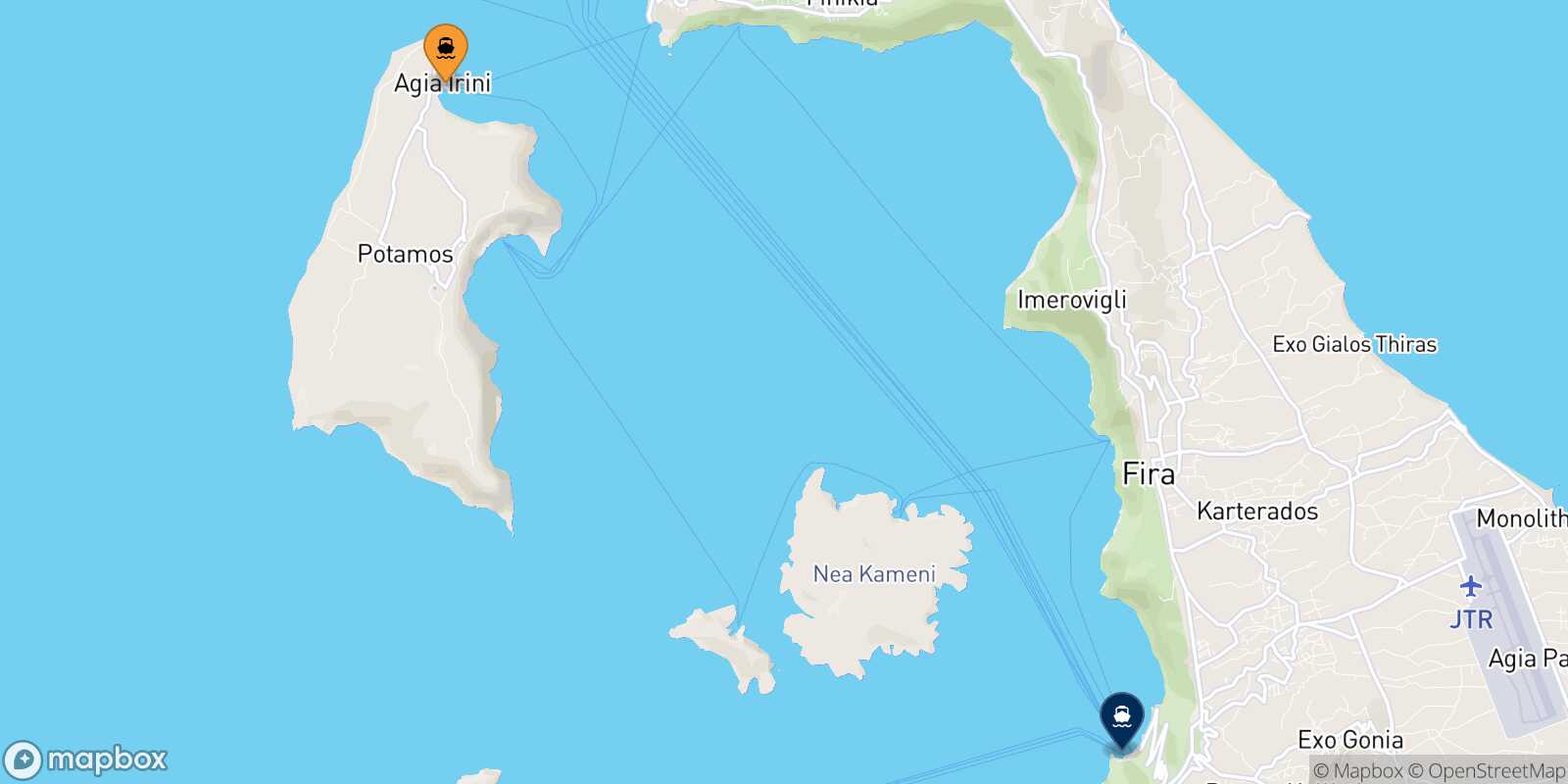 Carte des traverséesThirassia Thera (Santorin)