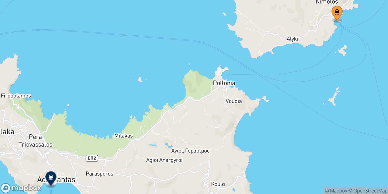Carte des traverséesKimolos Milos