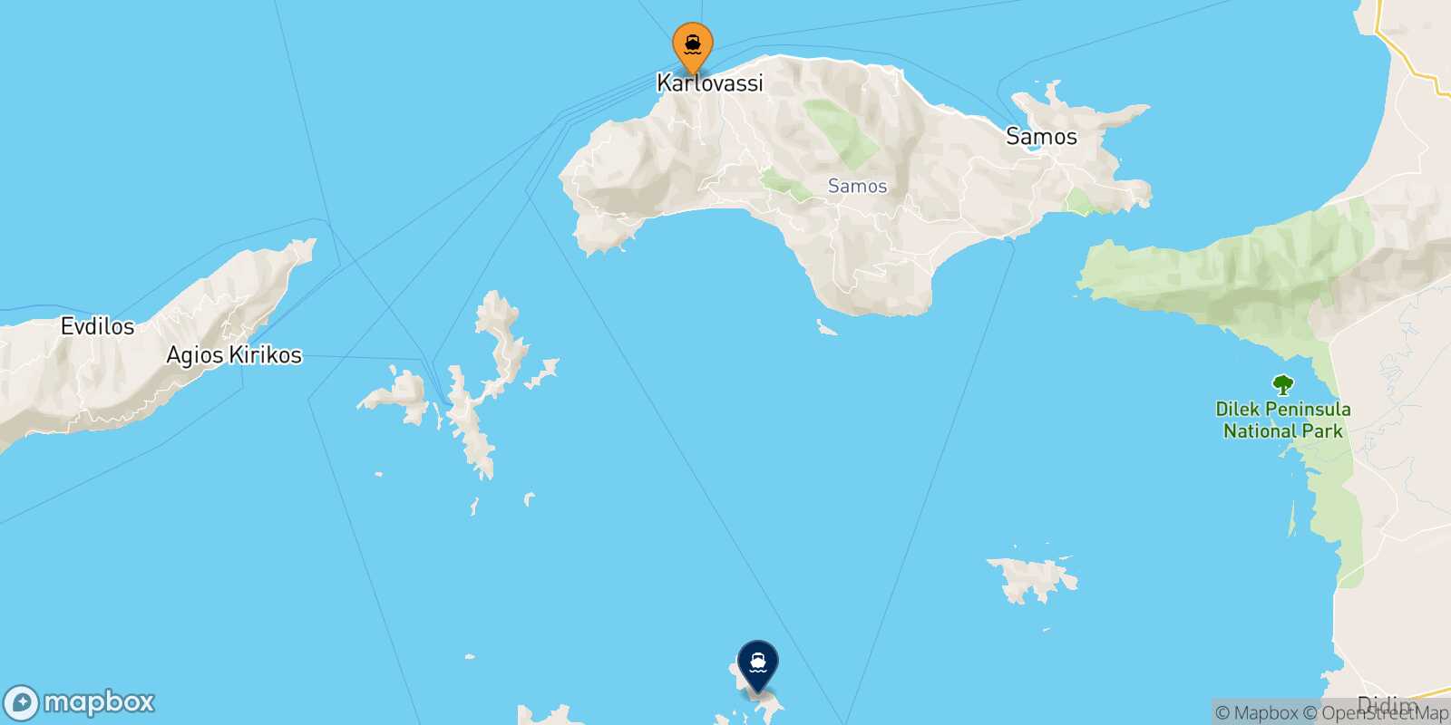 Carte des traverséesPythagorio (Samos) Arkyi