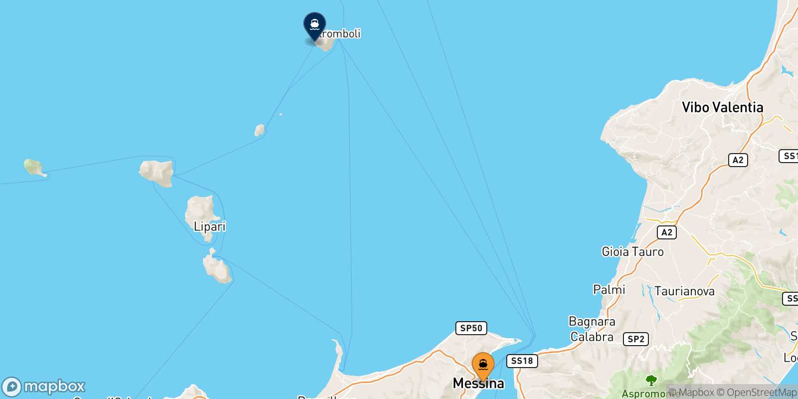 Carte des traverséesMessine Ginostra (Stromboli)