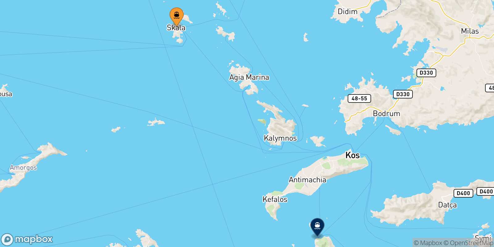 Carte des traverséesPatmos Nisyros