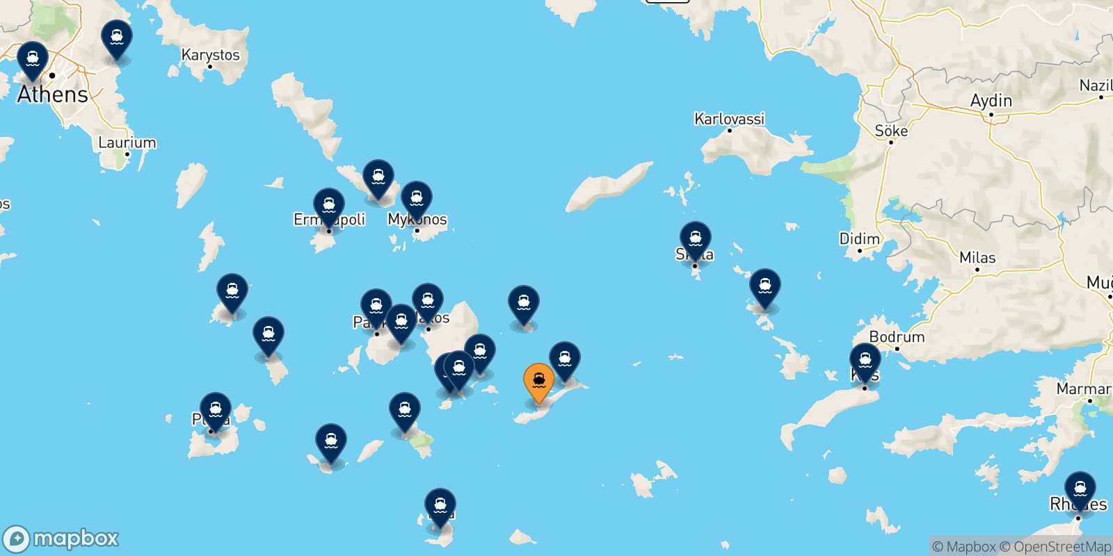 Carte des destinations de Katapola (Amorgos)