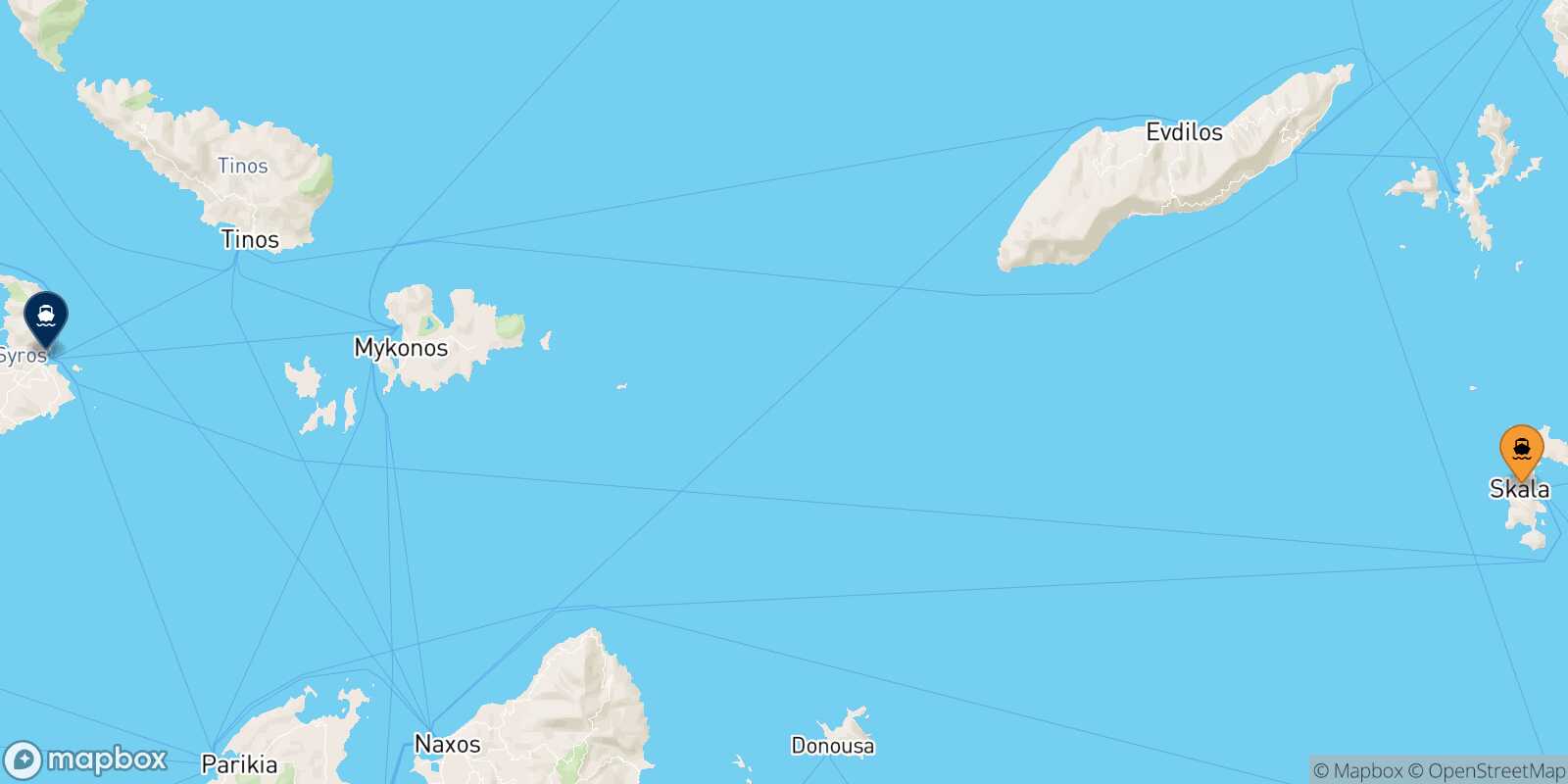 Carte des traverséesPatmos Syros