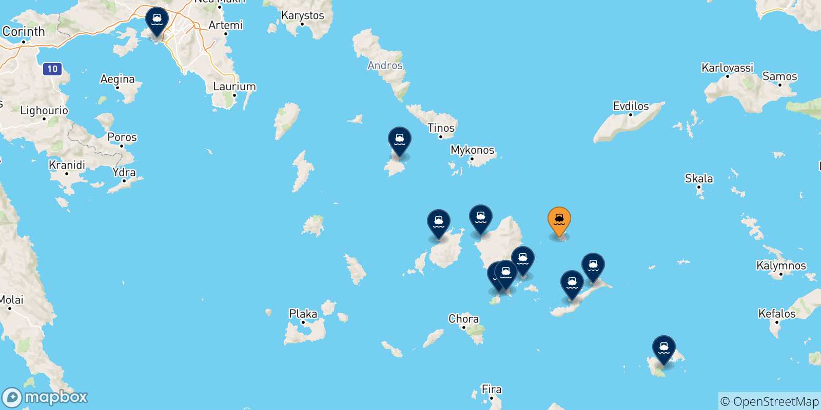 Carte des traversées possibles entre Donoussa et la Grèce