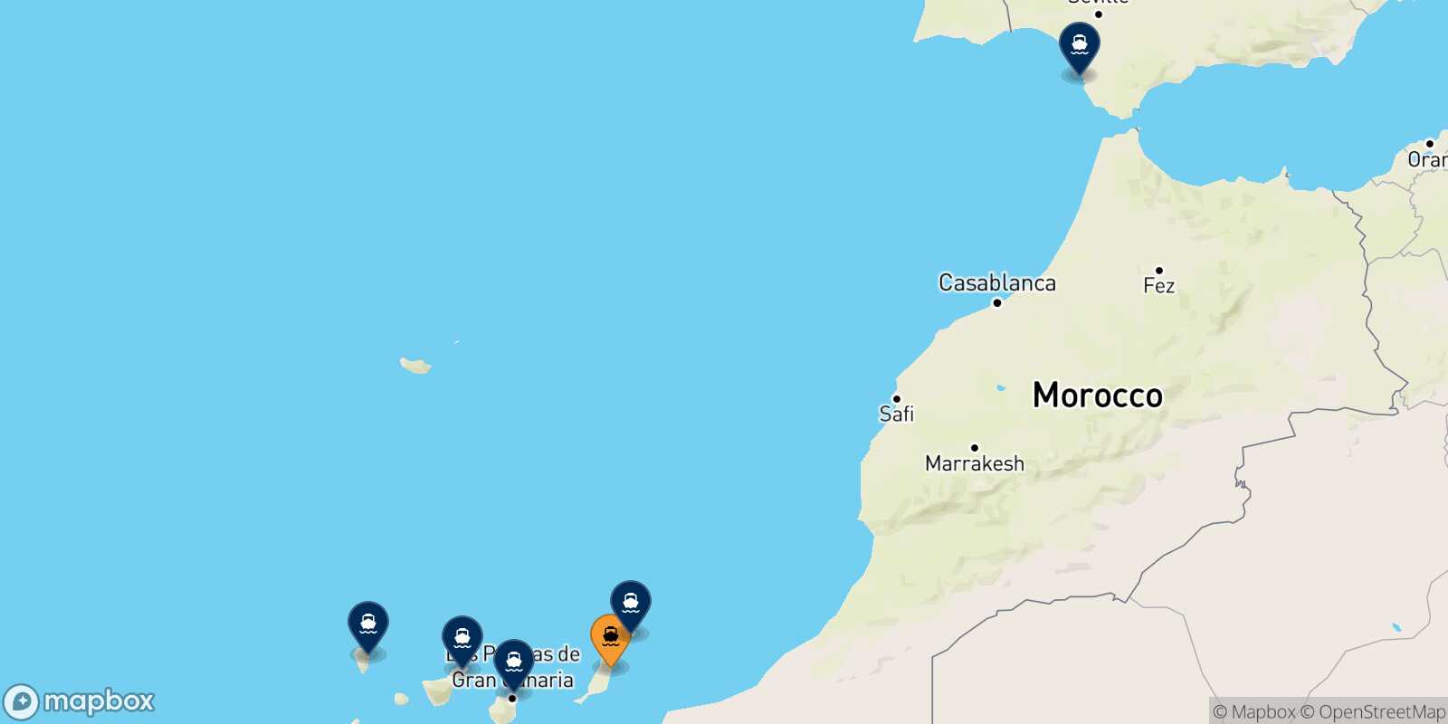 Carte des destinations de Puerto Del Rosario (Fuerteventura)