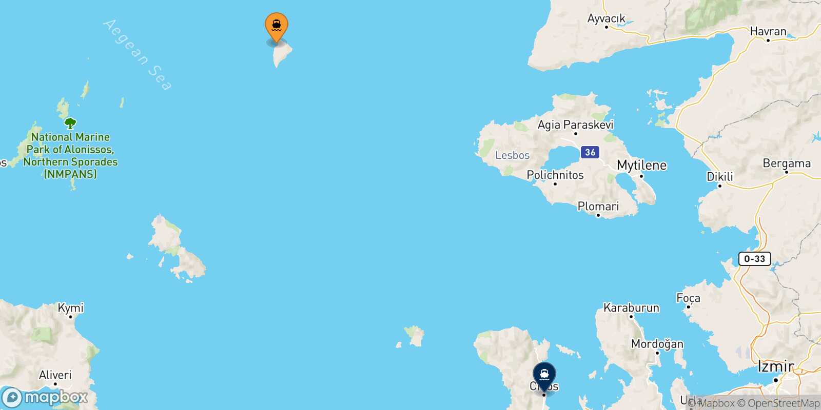 Carte des traverséesAgios Efstratios Mesta Chios