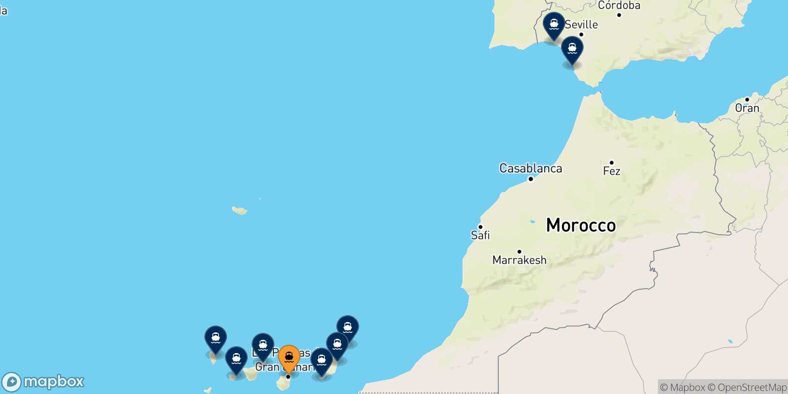 Carte des destinations de Las Palmas De Gran Canaria
