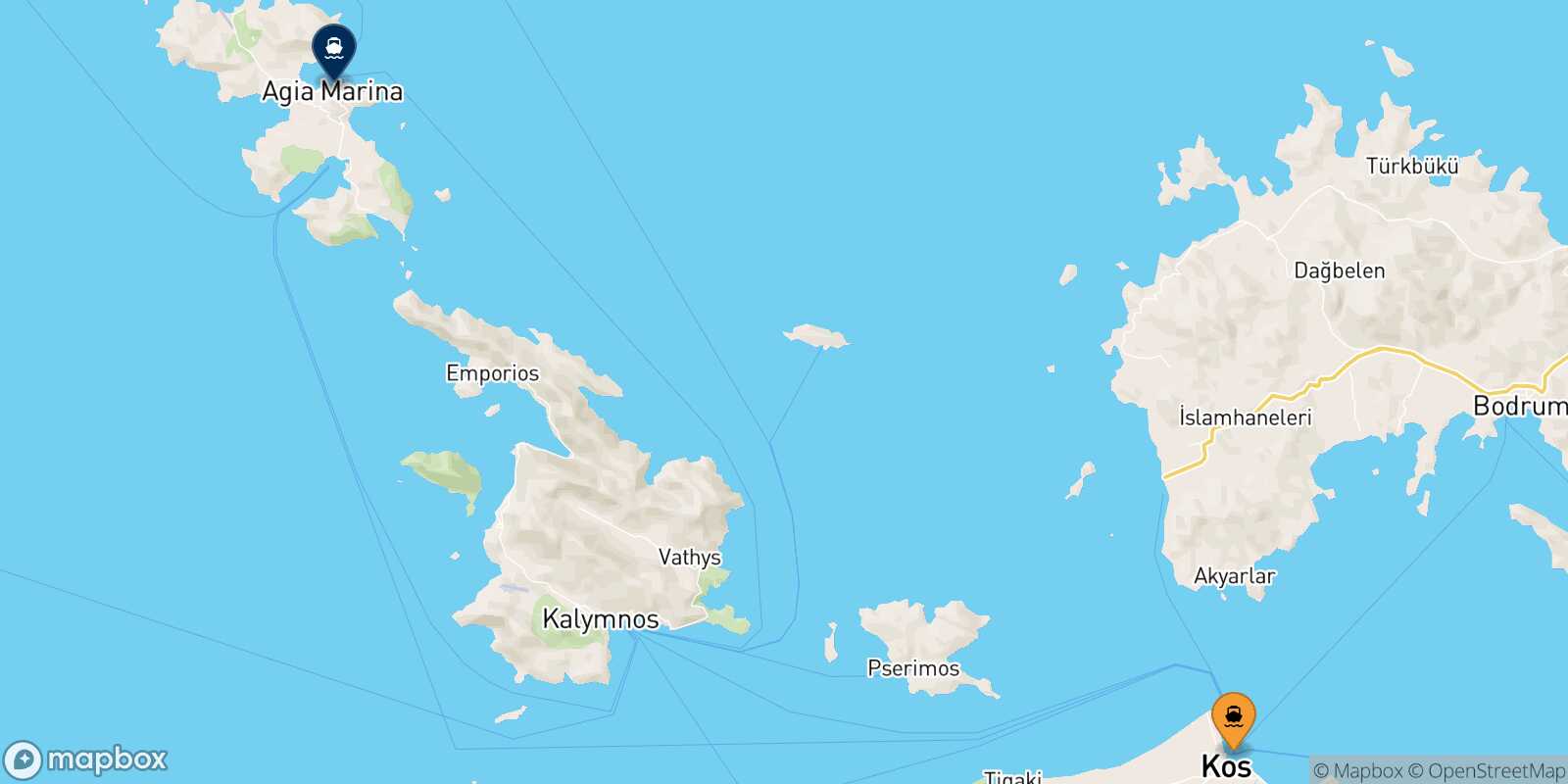 Carte des traverséesKos Leros