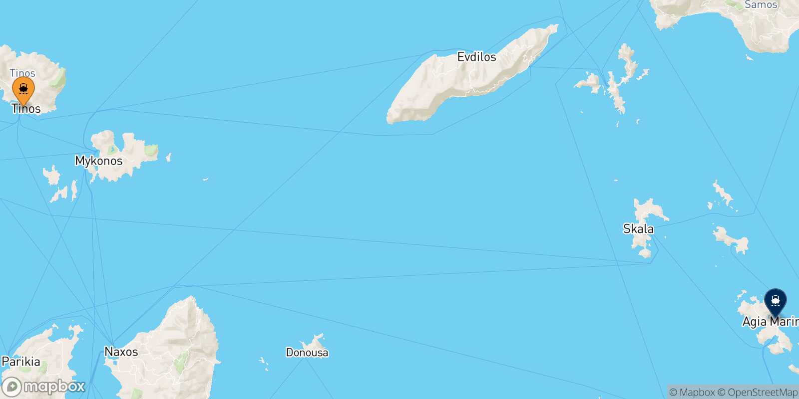 Carte des traverséesTinos Leros
