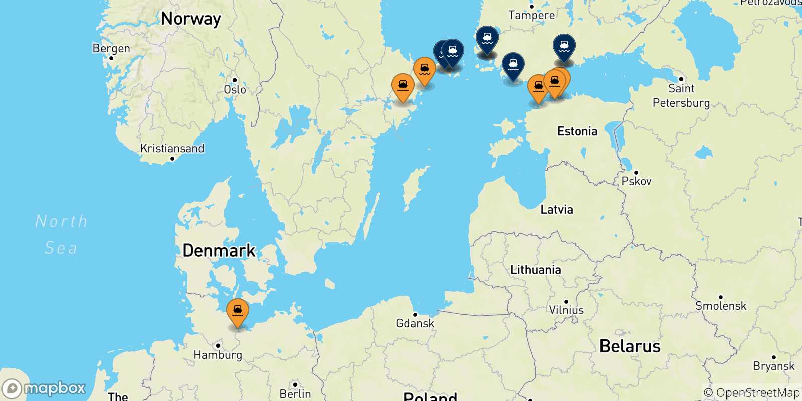 Carte des ports la Finlande