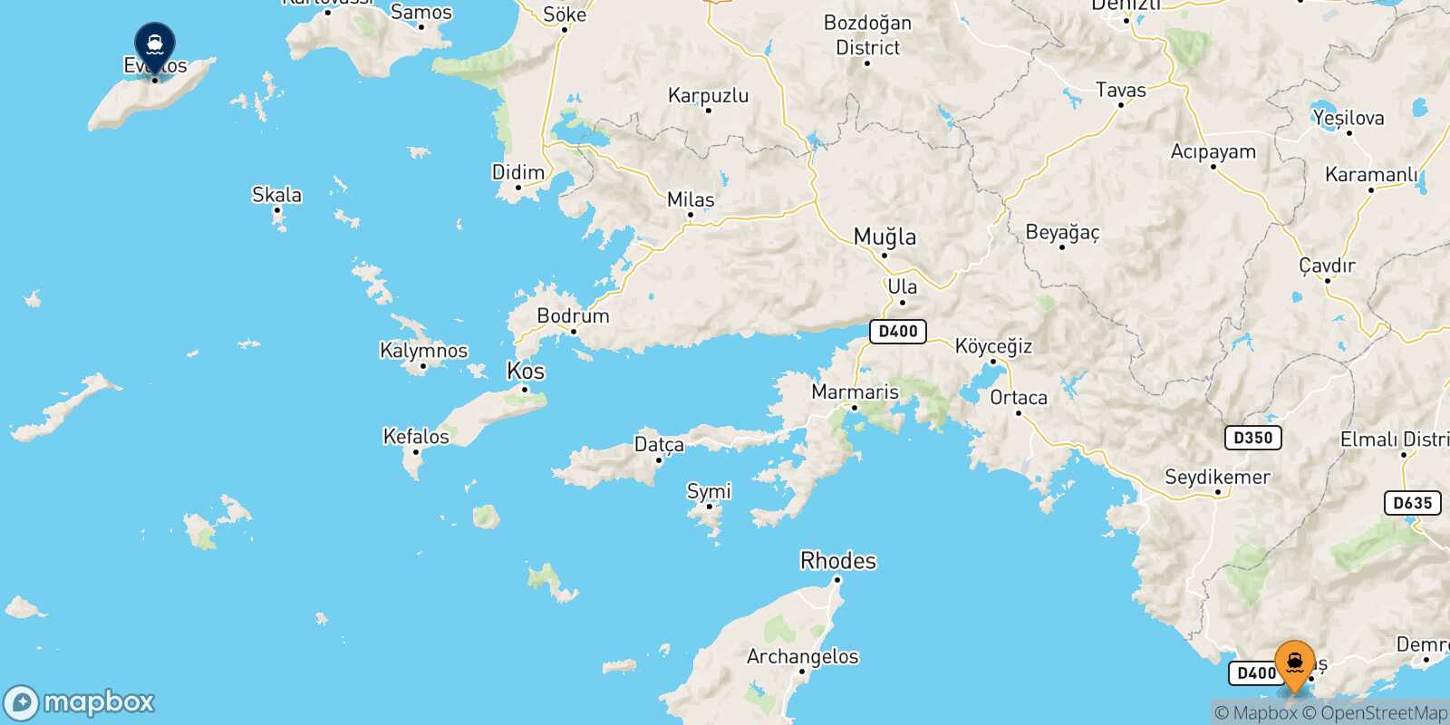 Carte des traverséesKastellórizo Evdilos (Ikaria)