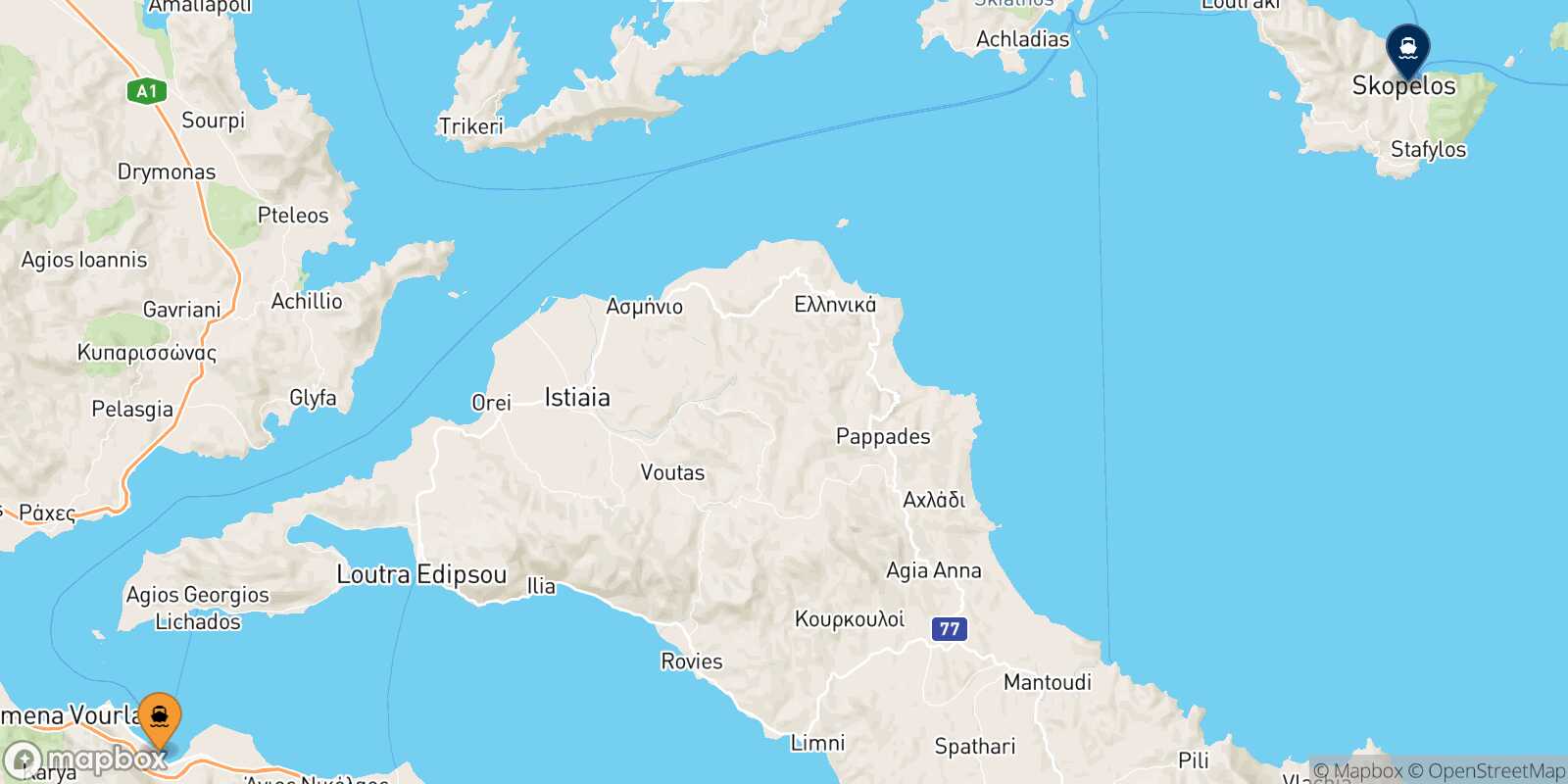 Carte des traverséesAgios Konstantinos Skopelos